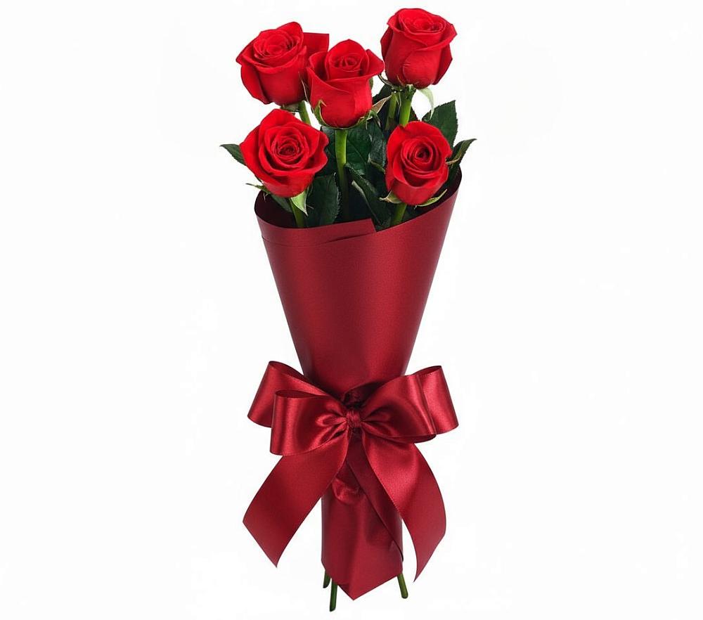 Букет 5 Красных роз Эдлесс Лав в Новольвовск